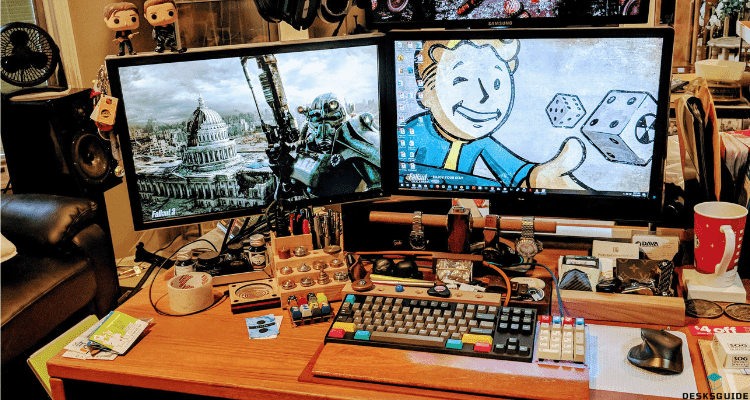 Cluttered gaming desk